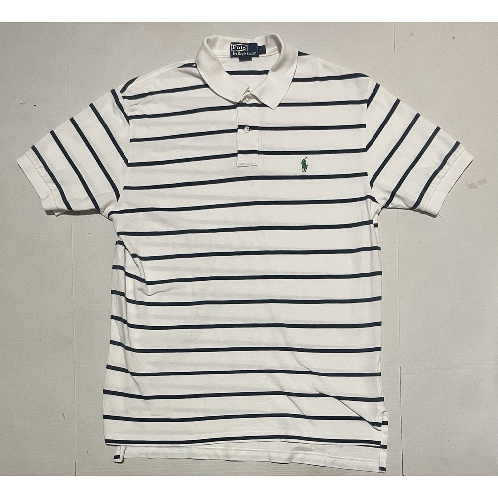 Polo Ralph Lauren Striped Polo Shirt Men's Large White Blue Classic Fit Pony